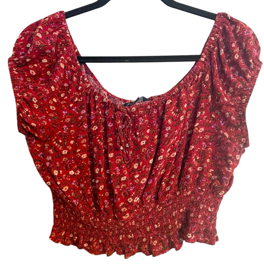 American Eagle Womens L Ditsy Floral Crop Top Cropped Tie Cottage Feminine Fairy